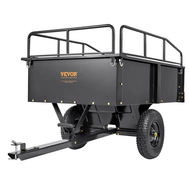 VEVOR Heavy Duty ATV Trailer Steel Dump Cart, 750-Pound 15 Cubic Feet, Garden Utility Trailer with Removable Sides for Riding Lawn Mower Tractor