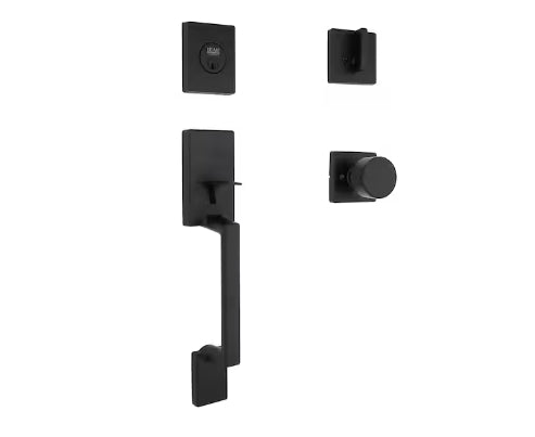 Home Decorators Collection Bleecker Matte Black Door Handleset with Ridgeway Interior Knob