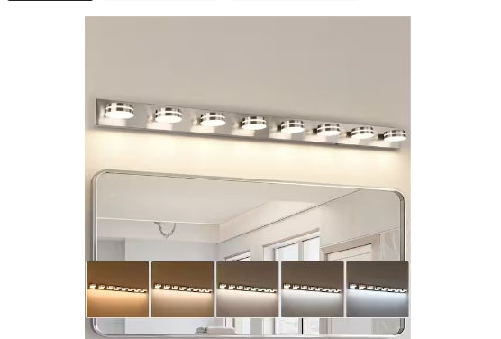JUSHENG 63 in. 8 Light Nickel Bathroom Dimmable LED Vanity Light with 5-CCT Adjustable Switch and Acrylic Lampshade
