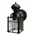 Hampton Bay Bayside 9.5 in. 1-Light Farmhouse Matte Black Motion Sensing Outdoor Wall Light Lantern Sconce with Clear Glass Shade