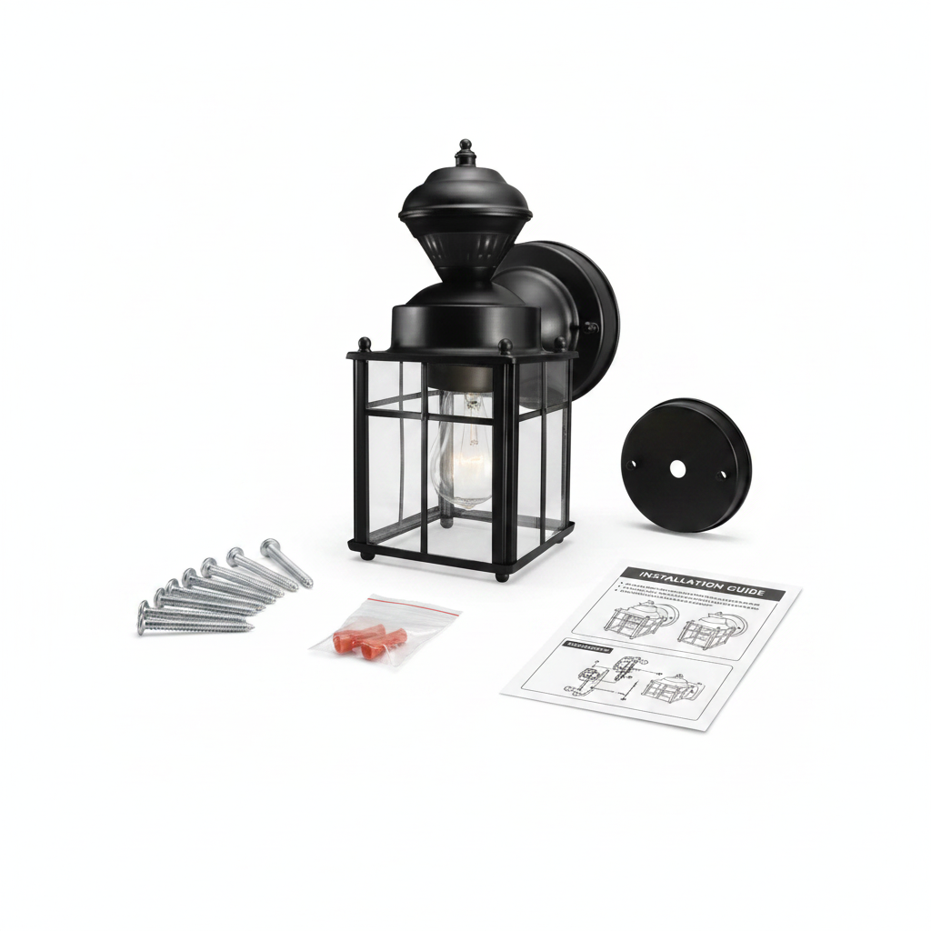 Hampton Bay Bayside 9.5 in. 1-Light Farmhouse Matte Black Motion Sensing Outdoor Wall Light Lantern Sconce with Clear Glass Shade