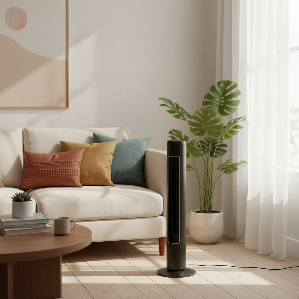 Midea 42 in. 3-Speeds Tower Fan in Gray with Wi-Fi, Sleep Mode, 60° Oscillation, 7-Hours Timer, Aromatherapy Box, Negative Ion