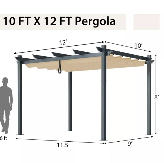 Costway 10x12ft Outdoor Aluminum Retractable Pergola Canopy Shelter Grape Trellis Beige