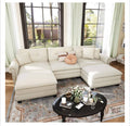 PHI VILLA 116.14 in. Roll Arm 5-Seat Chenille U-Shaped Modular Sectional Sofa in. Beige with Throw Pillows and Ottomans