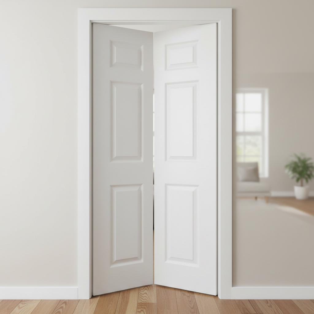 Masonite 36 in. x 80 in. 6 Panel Painted White Hollow-Core Textured Composite Bi-fold Interior Door