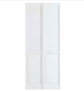 30 in. x 80 in. Louver/Panel Solid Core White Painted Pine Wood Bi-fold Door with Hardware