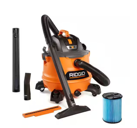 RIDGID 14 Gal. 6.0 Peak HP NXT Shop Vacuum Wet Dry Vac with Fine Dust Filter, Locking Hose, Wands and Attachments HD1400