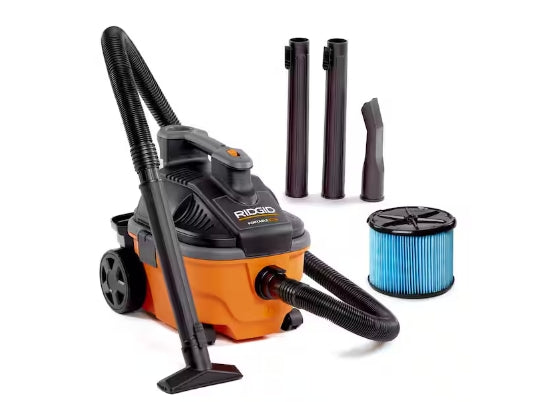RIDGID 4 Gal. 5.0 Peak HP Portable Shop Vacuum Wet Dry Vac with Fine Dust Filter, Locking Hose and Attachments WD4070