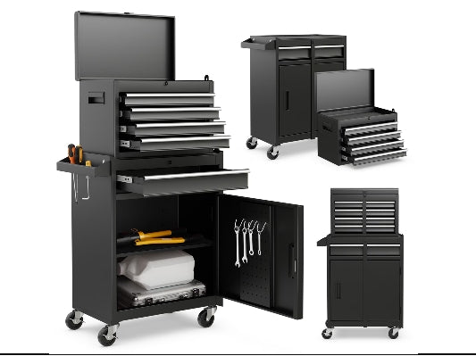 Costway 5-Drawer Rolling Tool Chest Cabinet Metal Tool Storage Box Lockable with Wheels Black