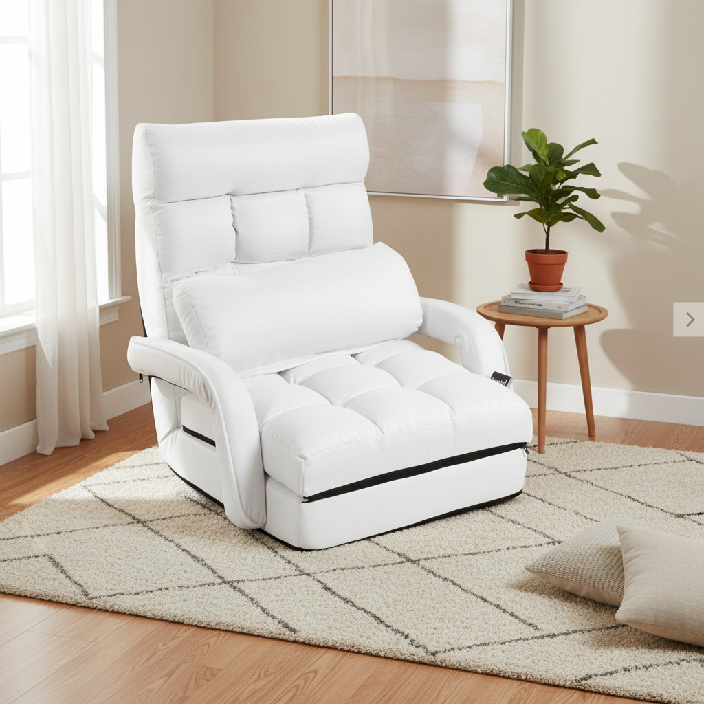 Reclining armchair - COUCH, white, with adjustable backrest, foldable