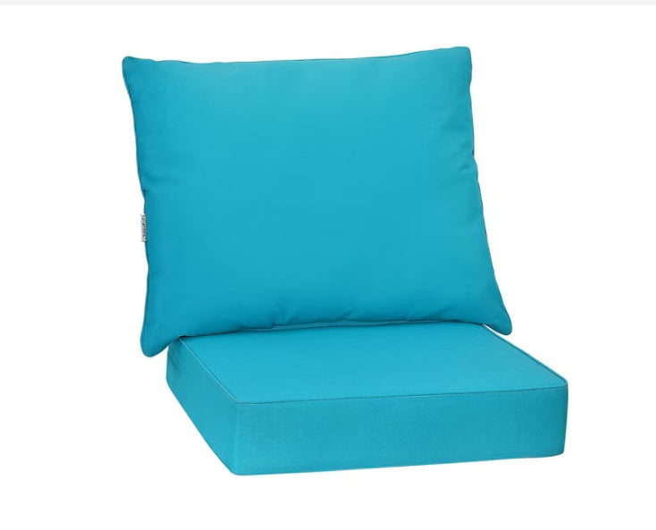 WELLFOR 25 in. x 25 in. 2-Piece Deep Seating Outdoor Lounge Chair Cushion with Rope Belts in Turquoise