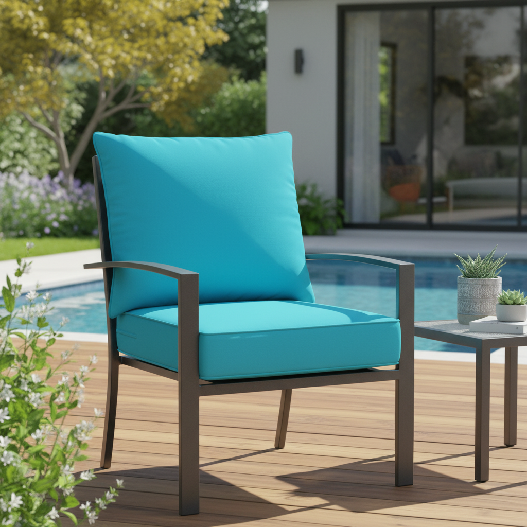 WELLFOR 25 in. x 25 in. 2-Piece Deep Seating Outdoor Lounge Chair Cushion with Rope Belts in Turquoise
