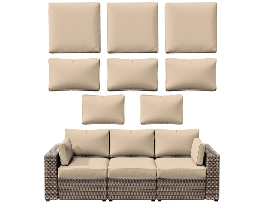 9 p Outdoor Cushion Slipcovers Outdoor Patio Cushions Covers Replacement Waterproof with Zipper for 3-Seat Rattan Sofa Patio Furniture Cushion Covers, Covers Only