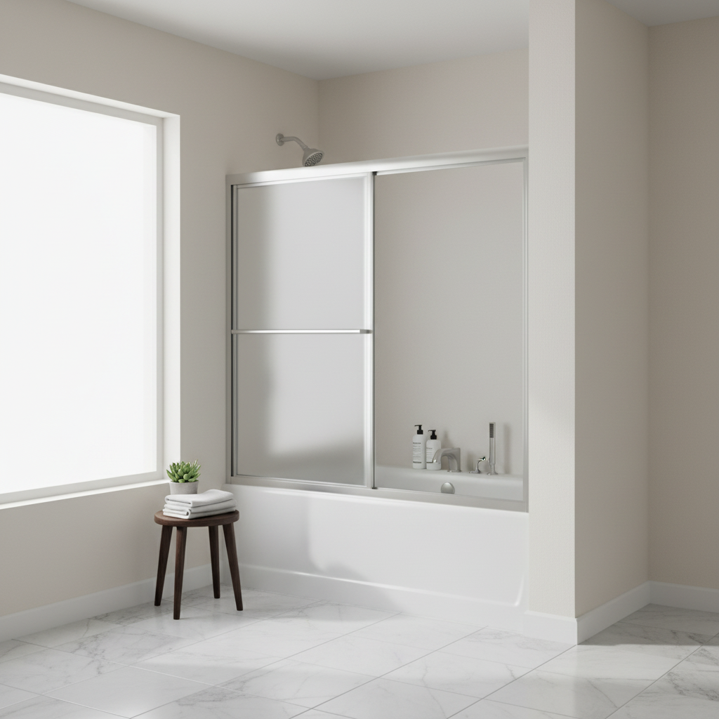 STERLING Deluxe 55-60 in. W x 56 in. H Framed Sliding Tub Door in Silver with 1/8 in. Thick Tempered Rain Glass
