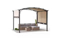 Sunjoy 9 ft. x 11 ft. Outdoor Steel Arched Pergola with Adjustable Canopy for Patio, Backyard, and Garden, Tan and Brown
