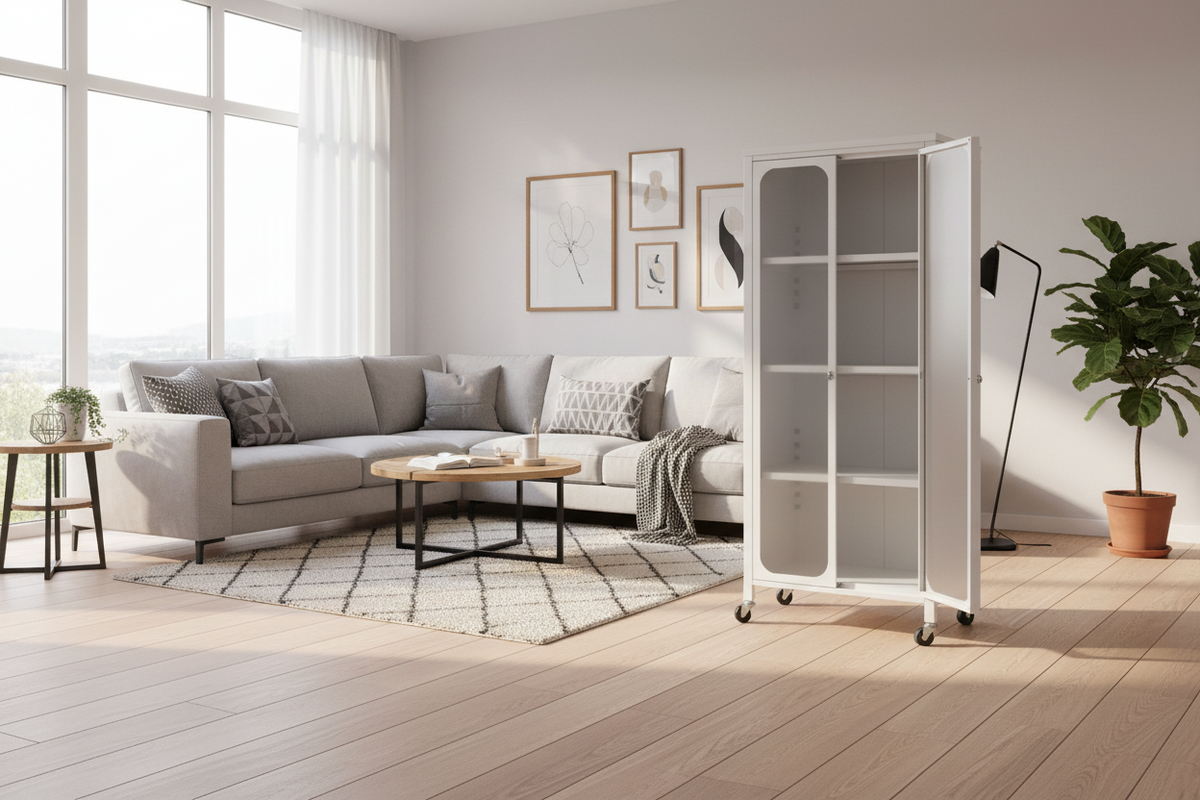 Storage Cabinet with Wheels and Adjustable Shelves
