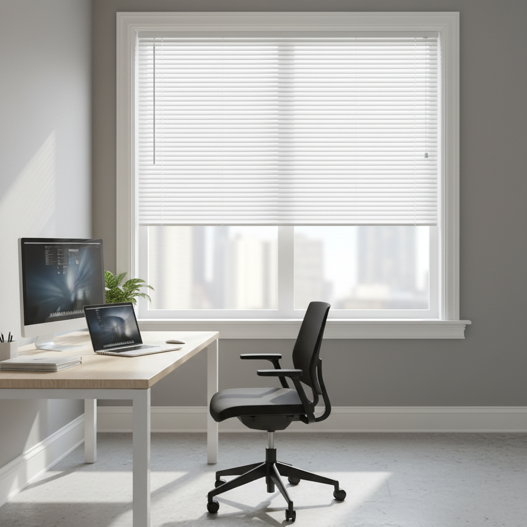StyleWell White Cordless Room Darkening Vinyl Mini Blinds with 1 in. Slats-29 in. W x 48 in. L (Actual Size 28.5 in. W x 48 in. L)