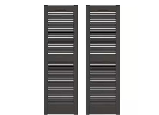 Builders Edge 14.5 in. x 60 in. Louvered Vinyl Exterior Shutters Pair in Tuxedo Grey