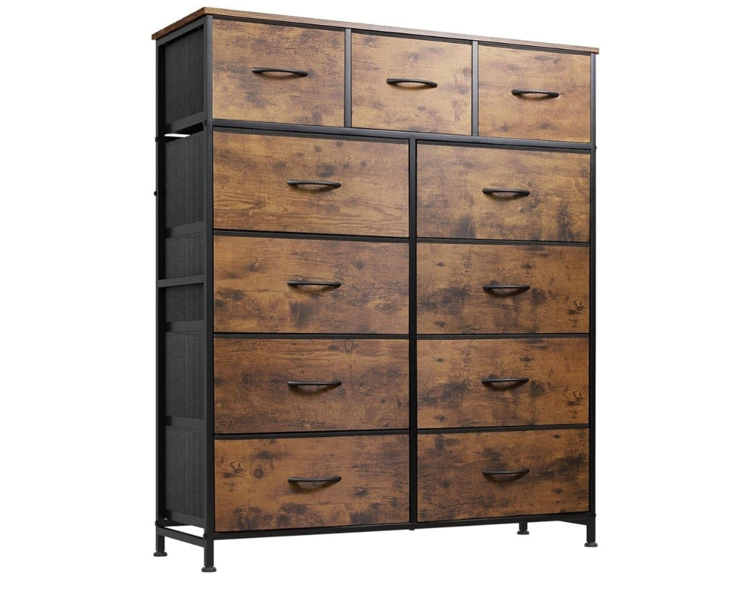 WLIVE Tall Dresser for Bedroom, Fabric Dressers Storage Tower, Dresser & Chest of Drawers Organizer Unit with 11 Drawers, Storage Cabinet, Hallway, Closets, Steel Frame, Wood Top, Rustic Brown