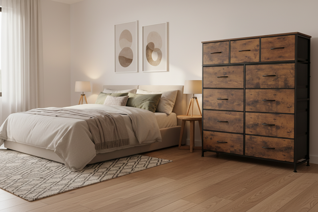 WLIVE Tall Dresser for Bedroom, Fabric Dressers Storage Tower, Dresser & Chest of Drawers Organizer Unit with 11 Drawers, Storage Cabinet, Hallway, Closets, Steel Frame, Wood Top, Rustic Brown