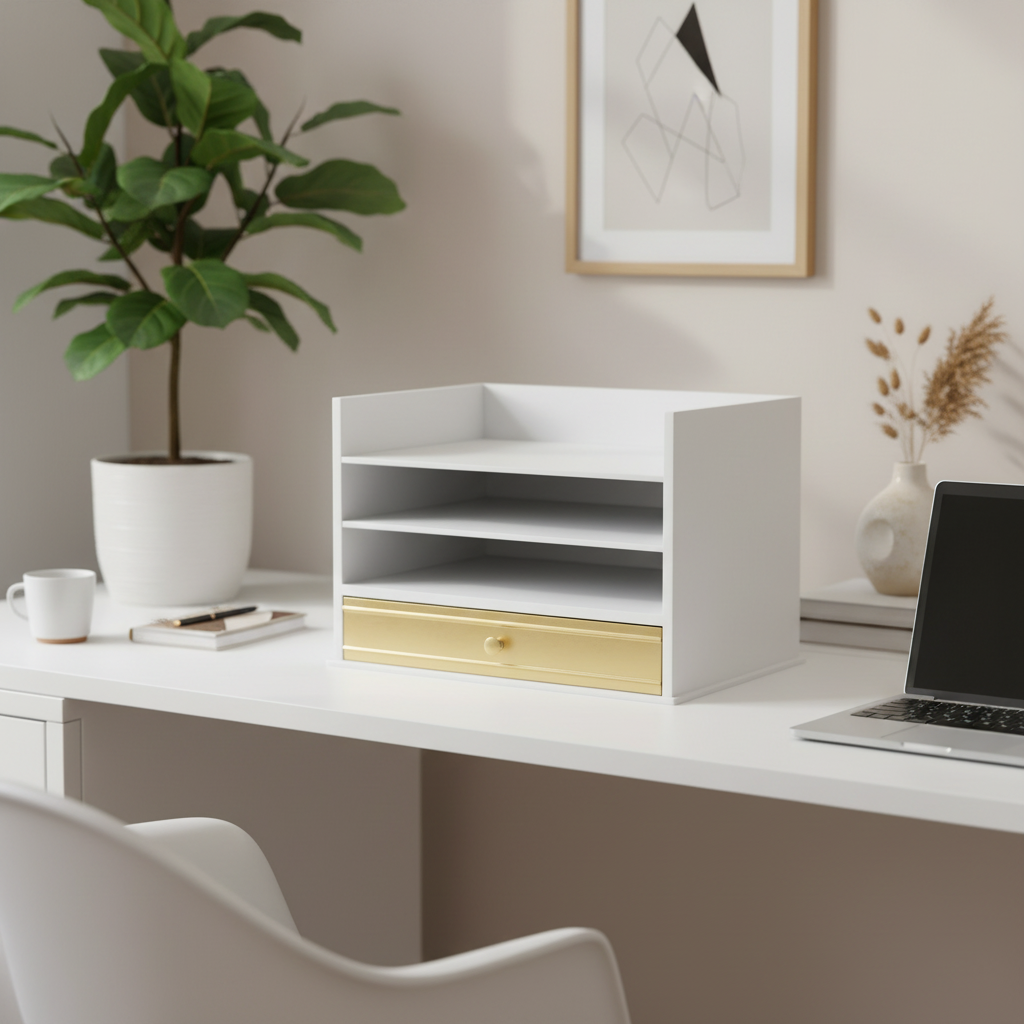 Industrious Gold/White Wood Letter Tray