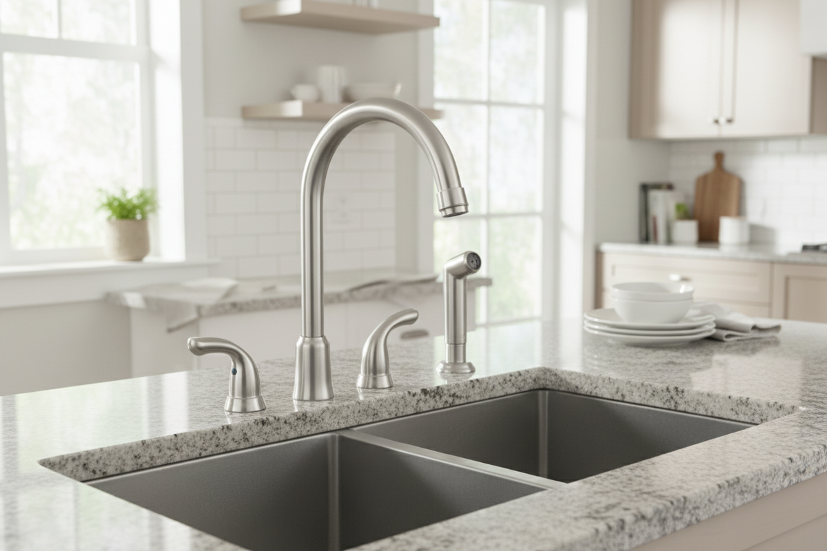 Glacier Bay Builders Double Handle Standard Kitchen Faucet with Side Sprayer in Stainless Steel